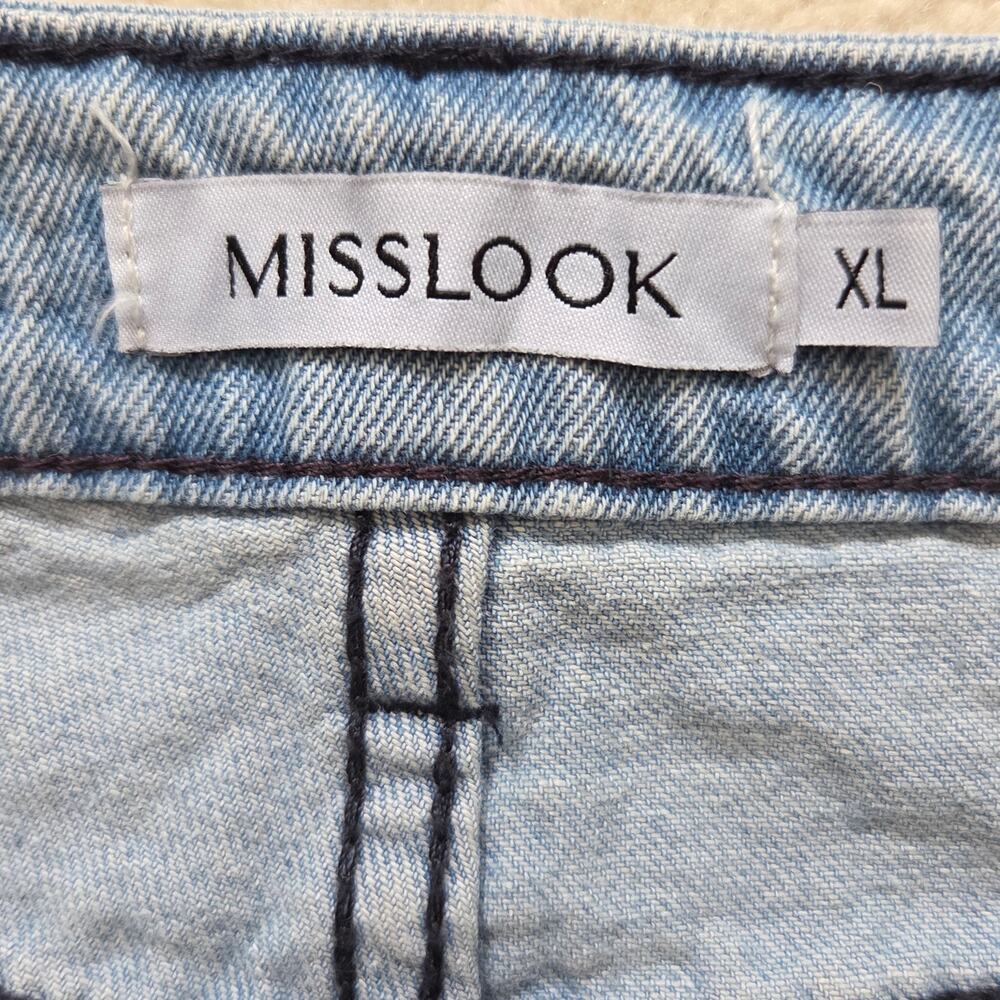 Misslook XL Distressed Denim Floral Painted Artsy Hippie Boho Straight Leg Jeans - Picture 9 of 11